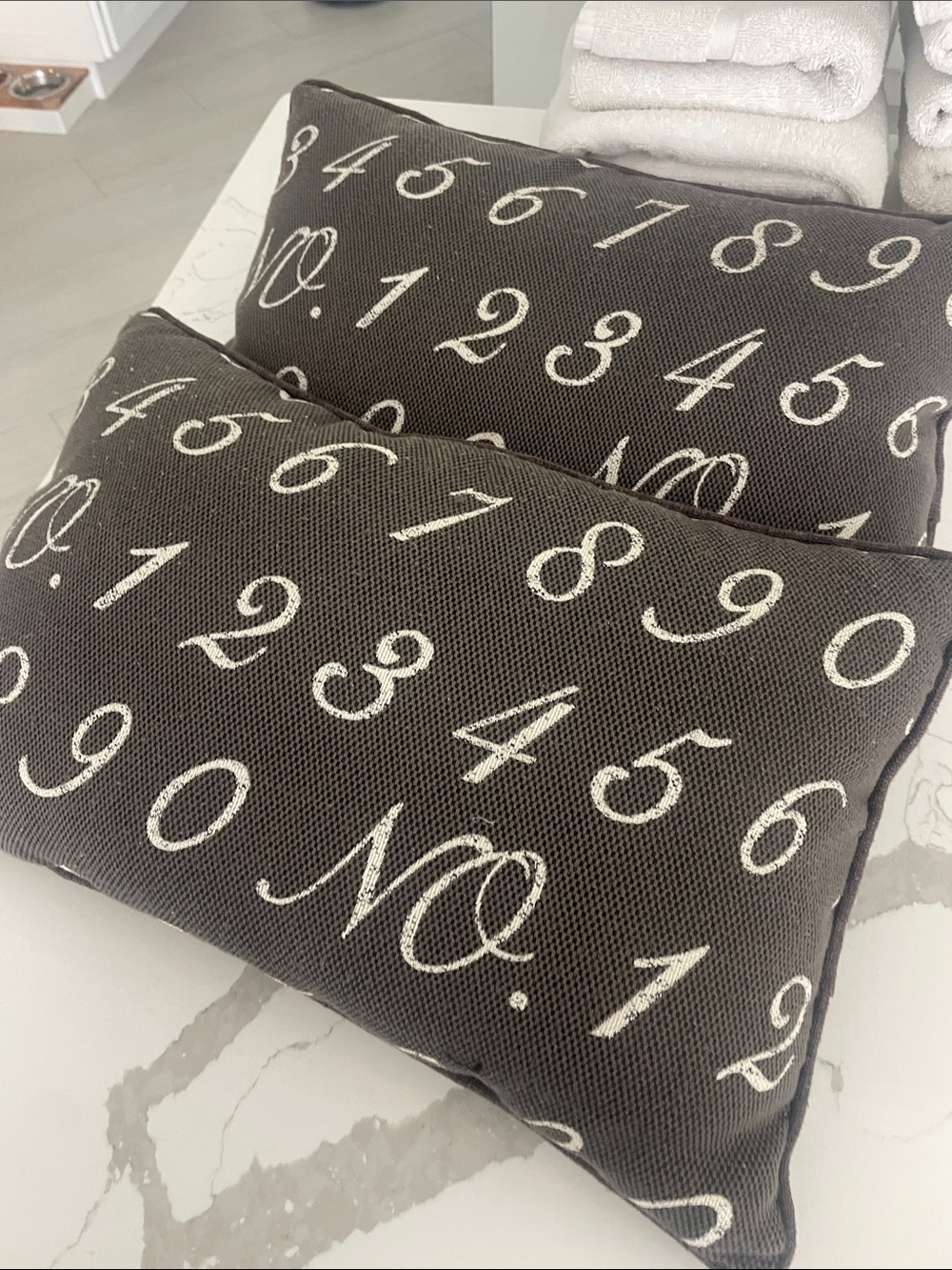 Numerical Print Lumbar Pillow Pair - Brown with Cream Numbers